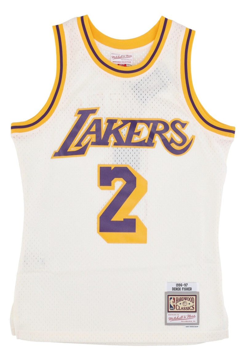 MENS MITCHELL & NESS CREAM TEAM COLOR SWINGMAN JERSEY LAKERS 1996 DEREK FISHER