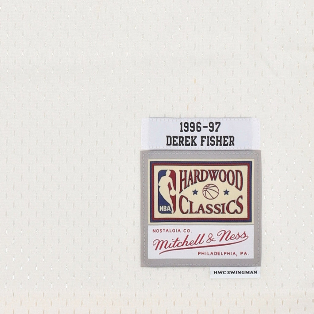 MENS MITCHELL & NESS CREAM TEAM COLOR SWINGMAN JERSEY LAKERS 1996 DEREK FISHER