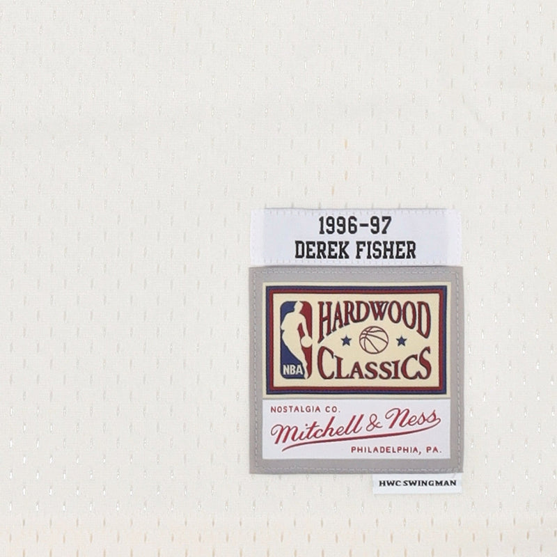 MENS MITCHELL & NESS CREAM TEAM COLOR SWINGMAN JERSEY LAKERS 1996 DEREK FISHER