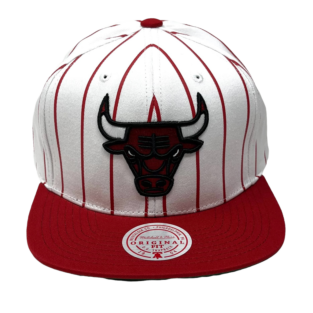 MENS MITCHELL & NESS NBA RETRO PINSTRIPE SNAPBACK BULLS - WHITE