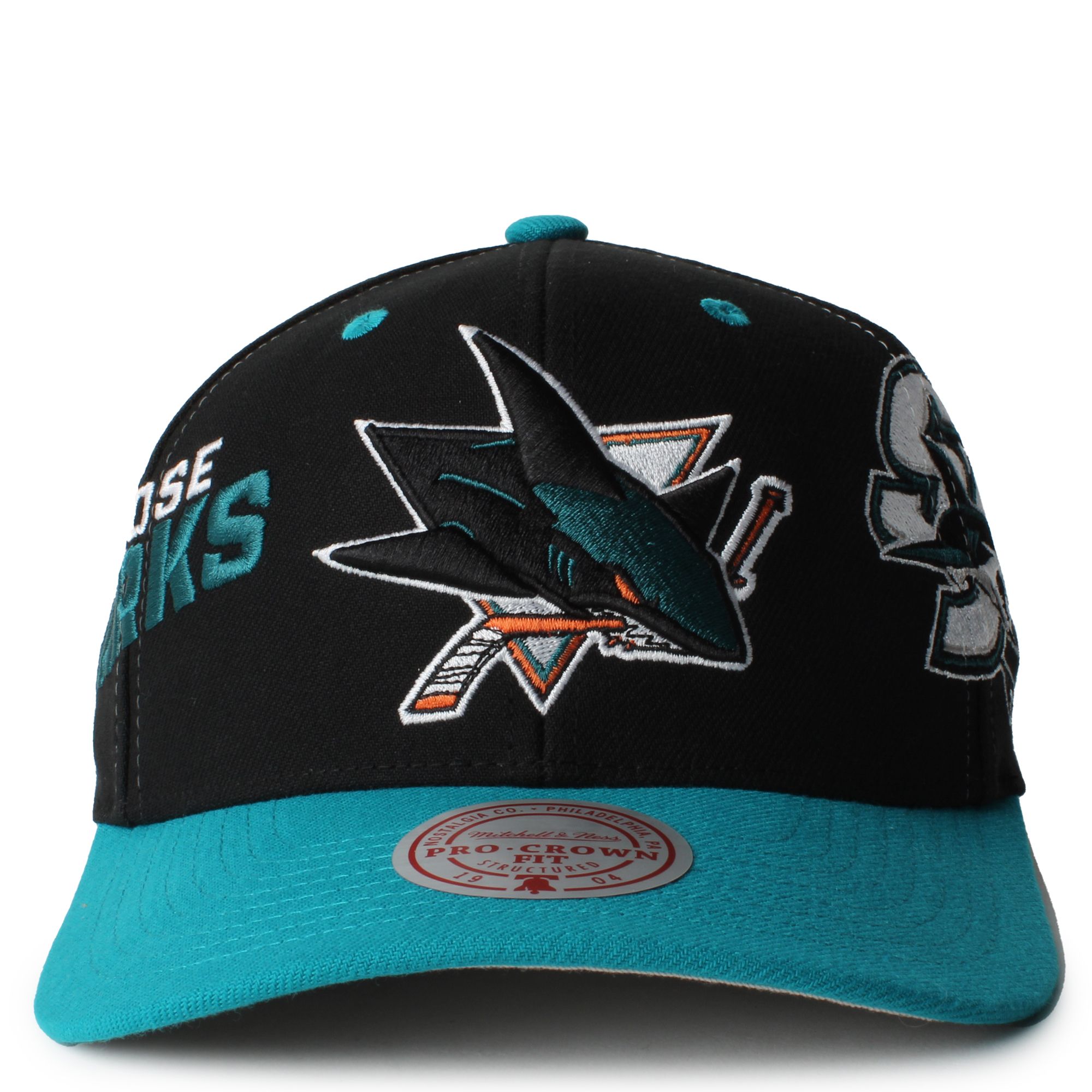 MENS MITCHELL & NESS NHL OVERBITE PRO SNAPBACK SHARKS