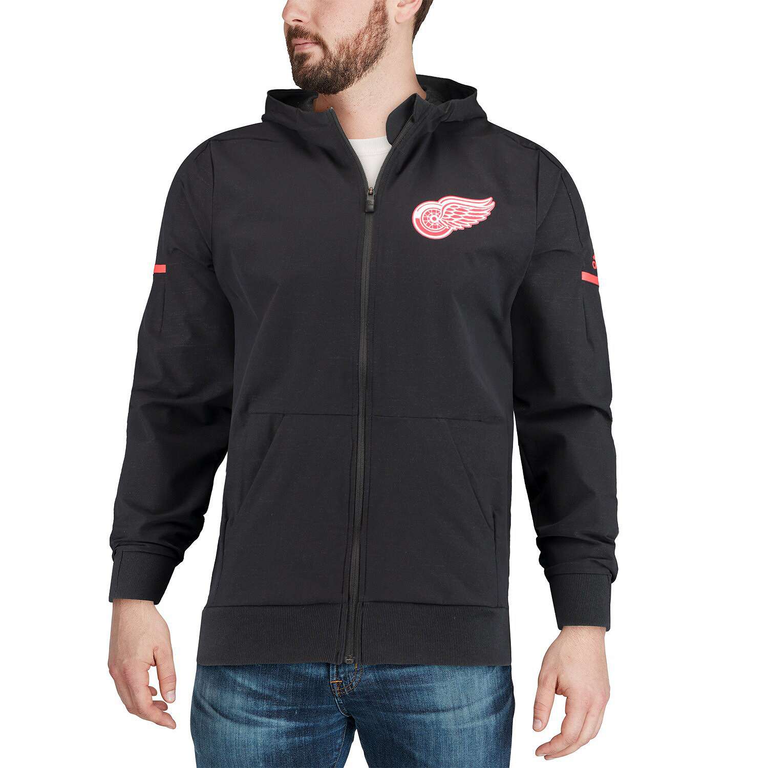 [ D77159 ] Mens Adidas NHL Detroit Red Wings Woven Full Zip Hoodie