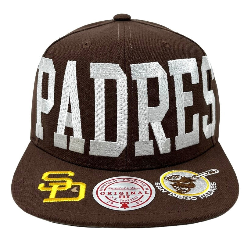 MENS MITCHELL & NESS MLB BIG TEXT 1 SNAPBACK COOP PADRES - BROWN