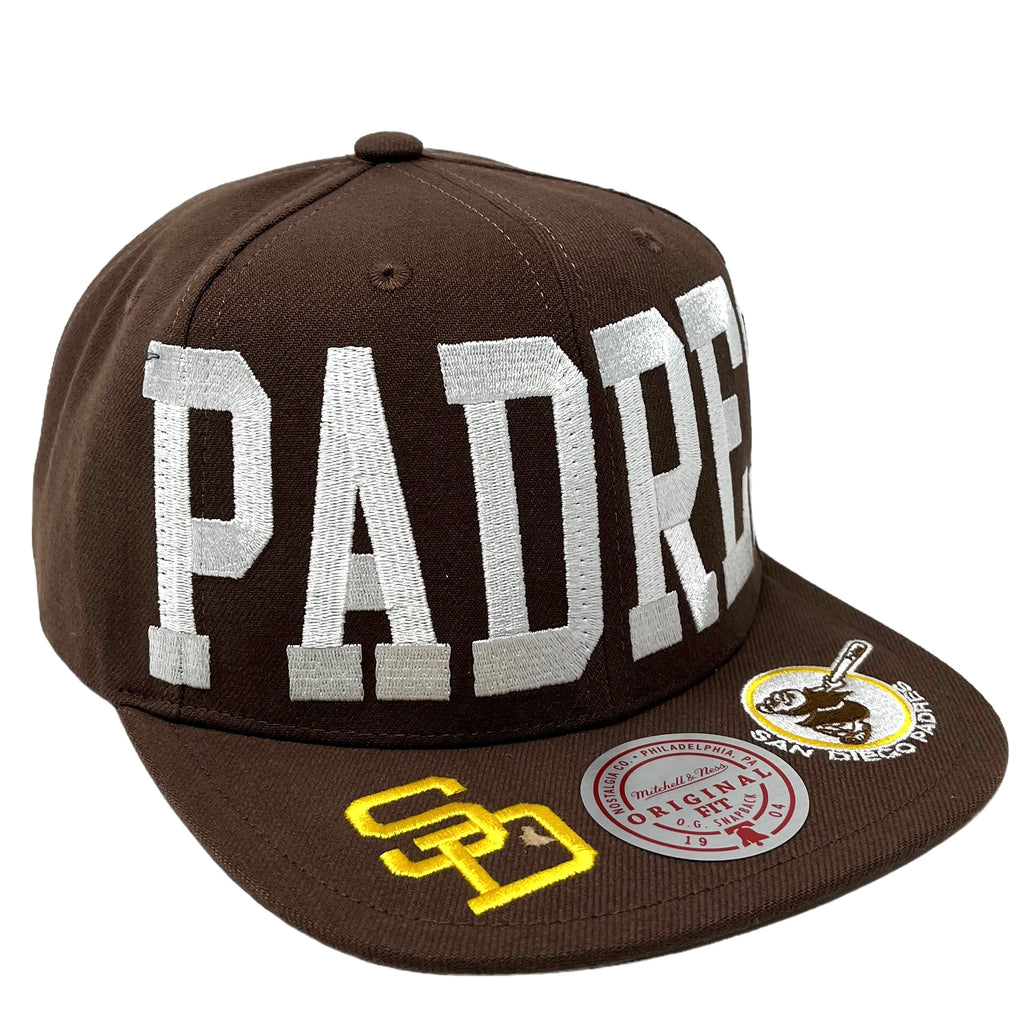 MENS MITCHELL & NESS MLB BIG TEXT 1 SNAPBACK COOP PADRES - BROWN