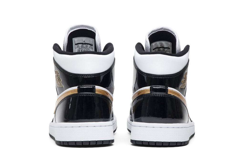 [852542-007] Mens Air Jordan Retro 1 Mid 'Patent Black White Gold'