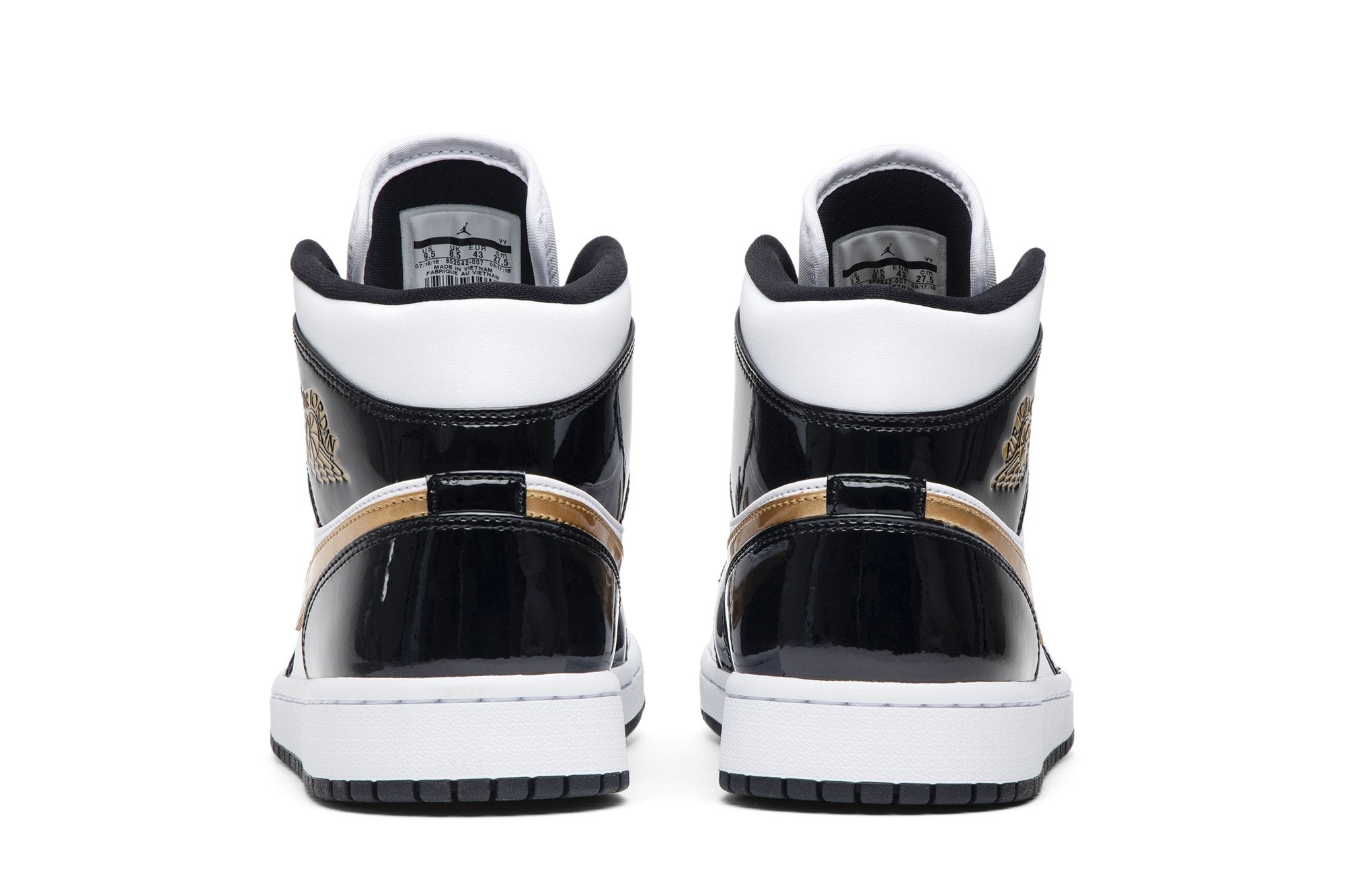 [852542-007] Mens Air Jordan Retro 1 Mid 'Patent Black White Gold'