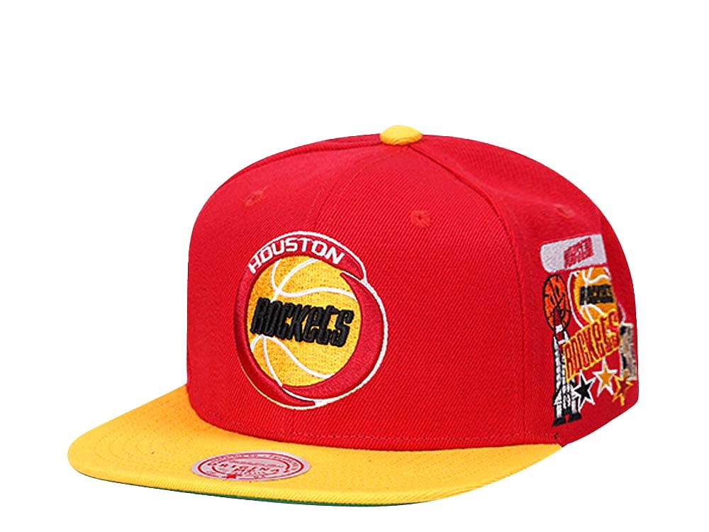MENS MITCHELL & NESS NBA PATCH OVERLOAD SNAPBACK HWC ROCKETS - RED-YELLOW