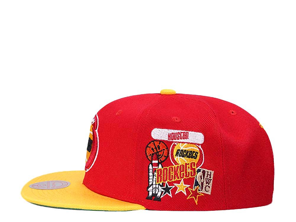 MENS MITCHELL & NESS NBA PATCH OVERLOAD SNAPBACK HWC ROCKETS - RED-YELLOW