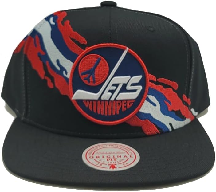 MENS MITCHELL & NESS NHL VINTAGE PAINTBRUSH SNAPBACK JETS - BLACK