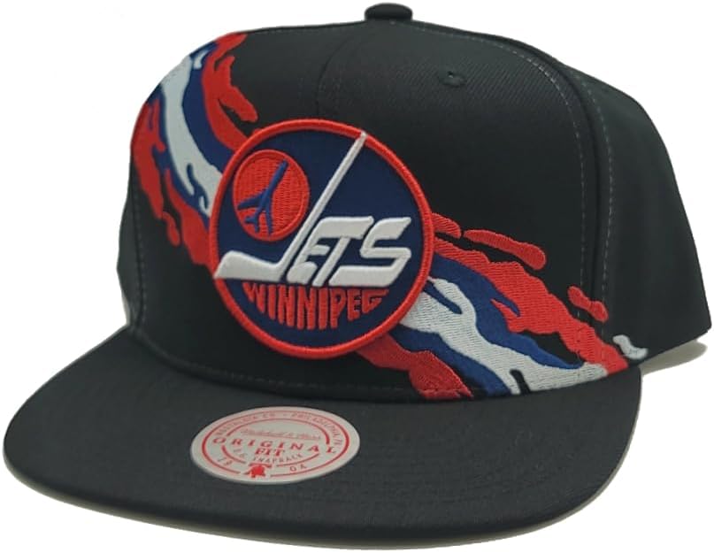 MENS MITCHELL & NESS NHL VINTAGE PAINTBRUSH SNAPBACK JETS - BLACK
