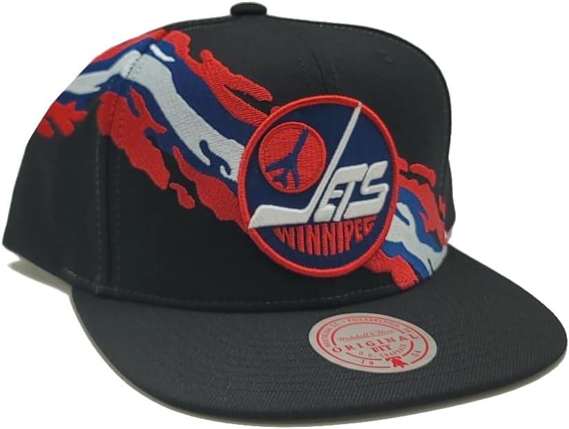 MENS MITCHELL & NESS NHL VINTAGE PAINTBRUSH SNAPBACK JETS - BLACK