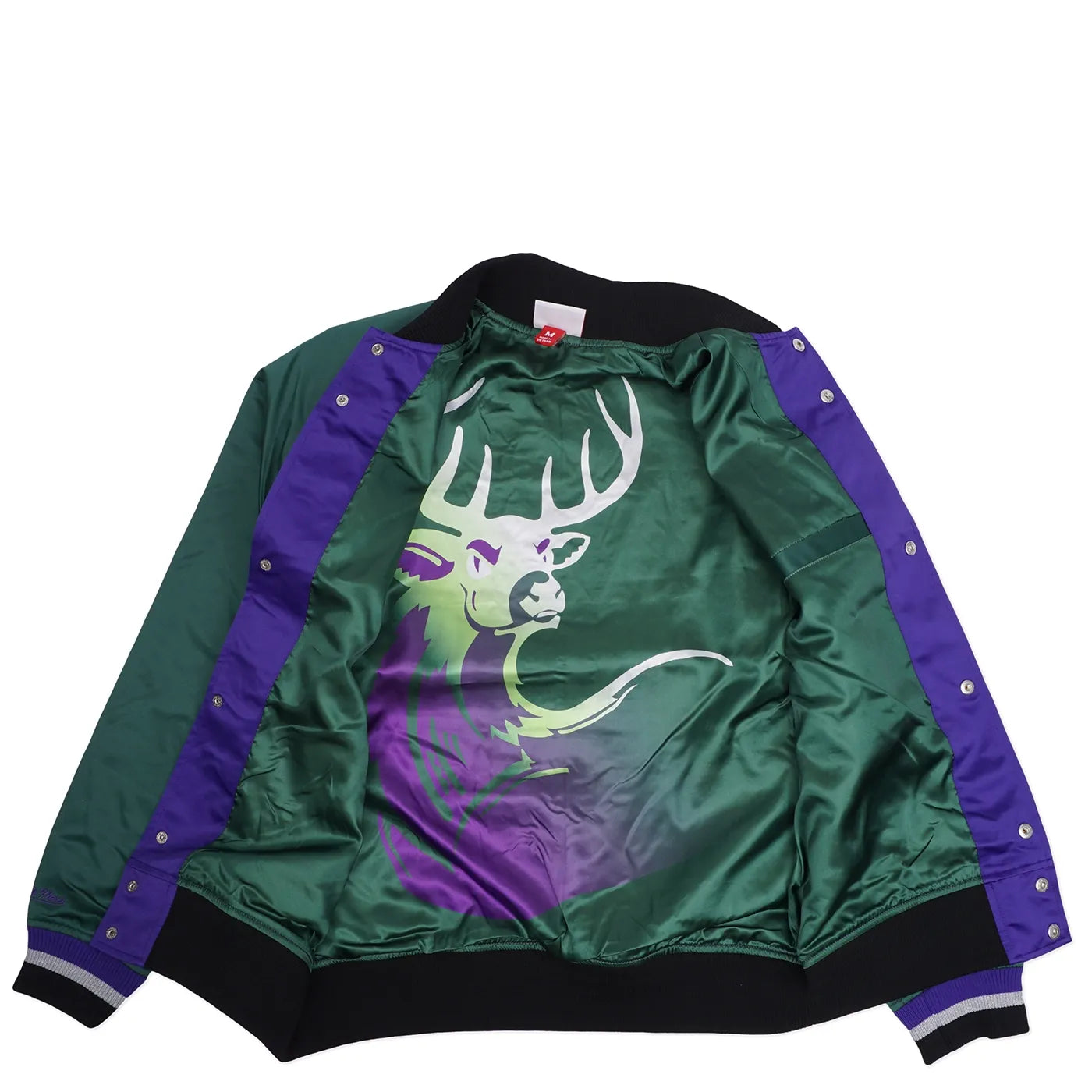MENS MITCHELL & NESS PLAYMAKER LIGHTWEIGHT SATIN JACKET VINTAGE LOGO BUCKS