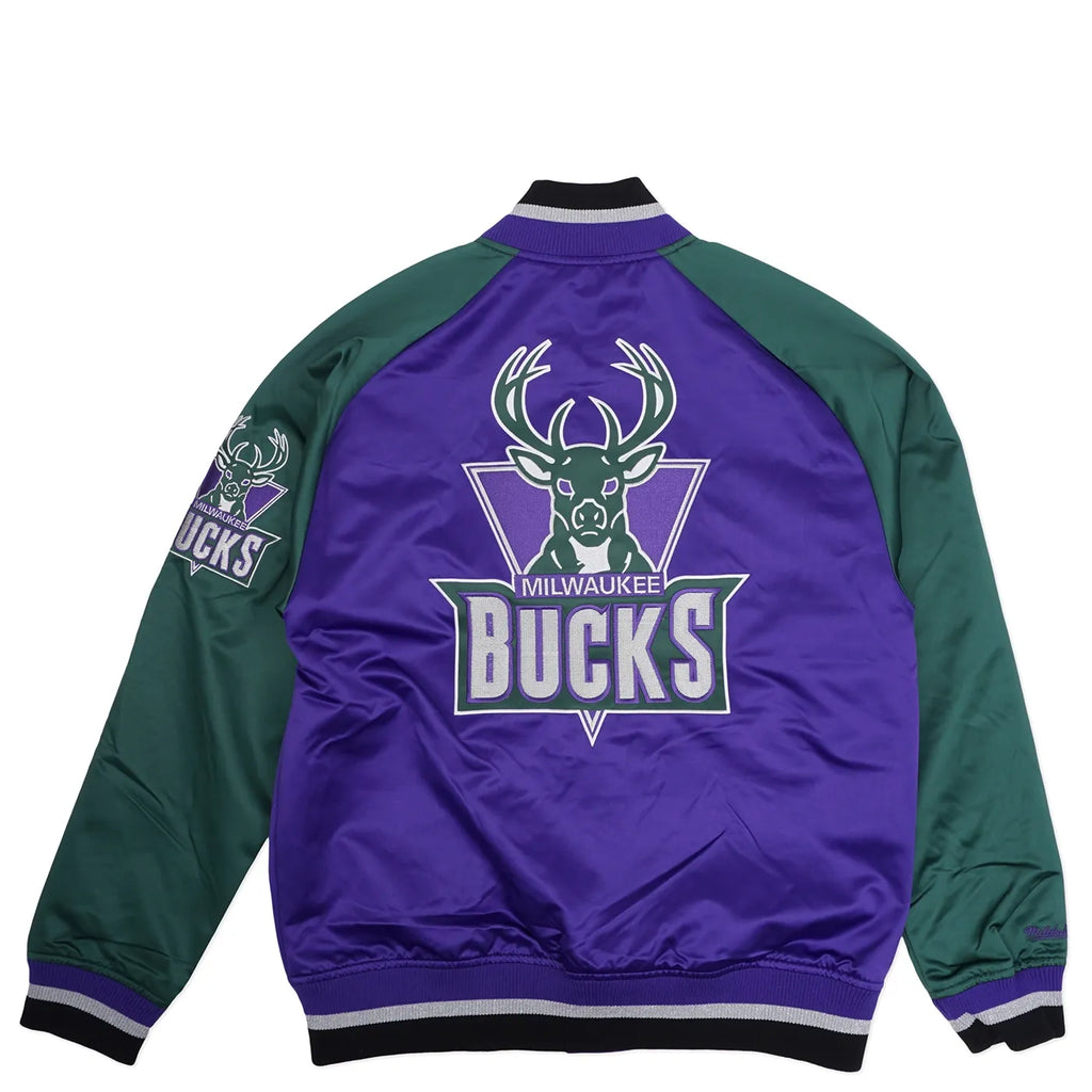 MENS MITCHELL & NESS PLAYMAKER LIGHTWEIGHT SATIN JACKET VINTAGE LOGO BUCKS
