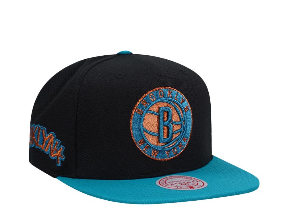 MENS MITCHELL & NESS NBA MAKE CENTS SNAPBACK NETS - BLACK-TEAL