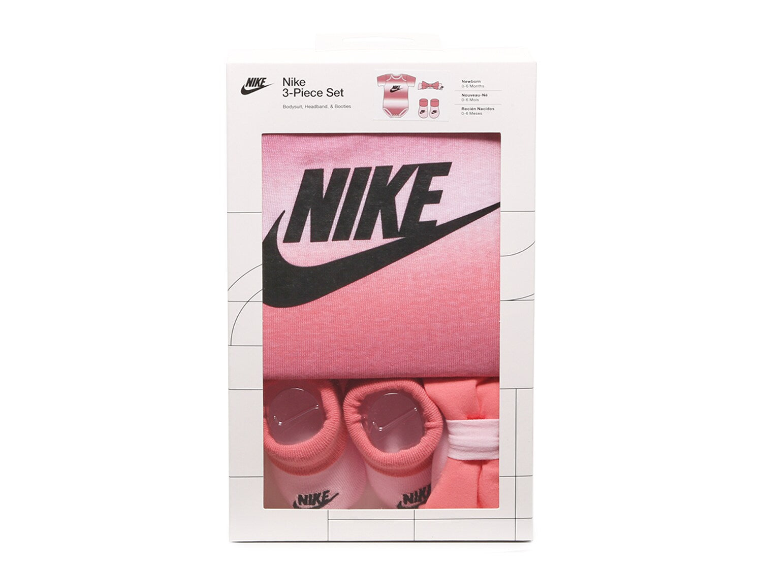 [NN0851-A9Y] Baby Nike Bodysuit, Headband and Booties 3-PC Box Set