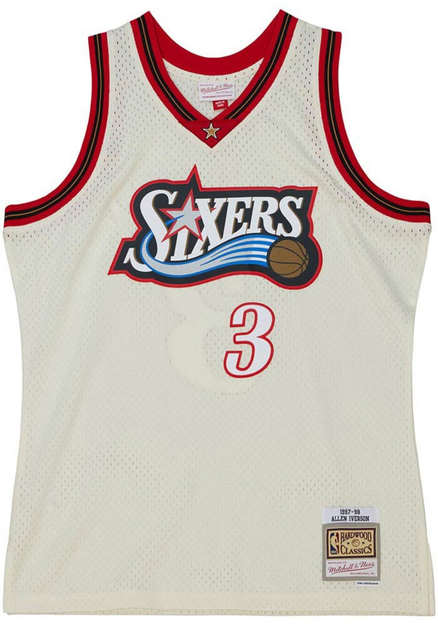 MENS MITCHELL & NESS CREAM TEAM COLOR SWINGMAN JERSEY 76ERS 1997 ALLEN IVERSON