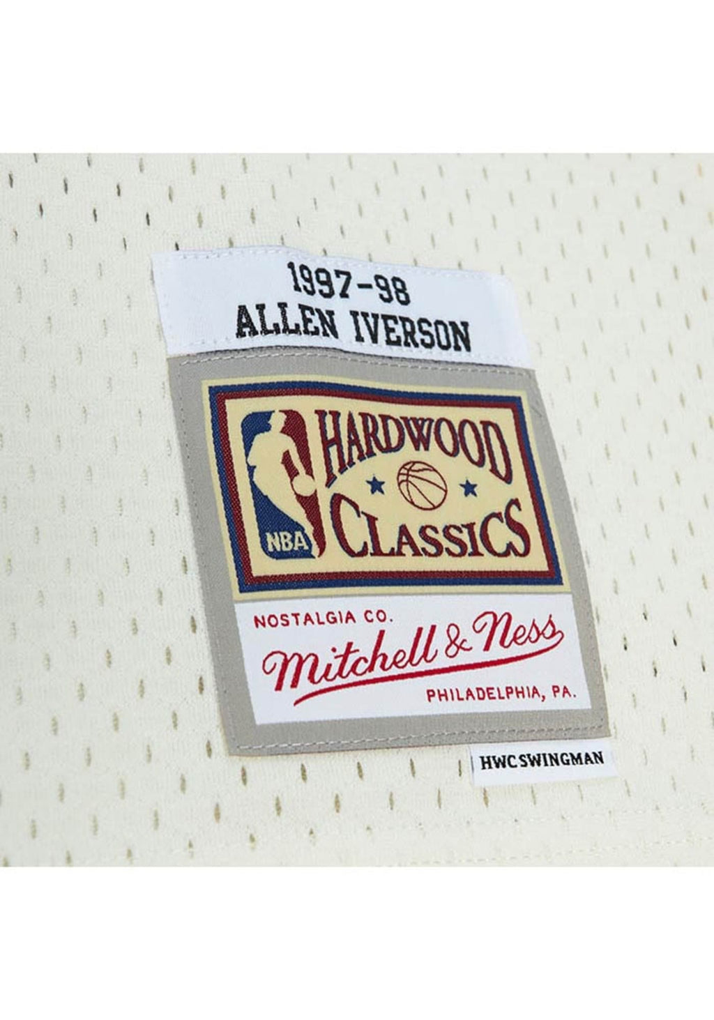 MENS MITCHELL & NESS CREAM TEAM COLOR SWINGMAN JERSEY 76ERS 1997 ALLEN IVERSON