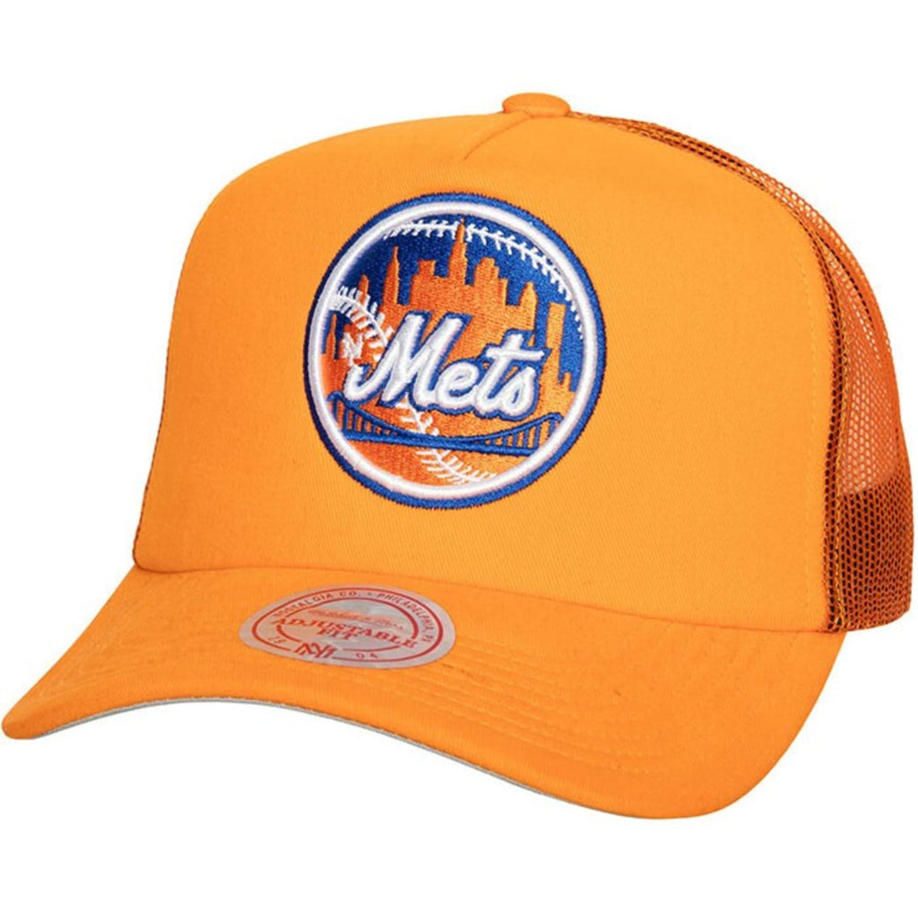 MENS MITCHELL & NESS MLB CURVEBALL TRUCKER COOP METS - ORANGE