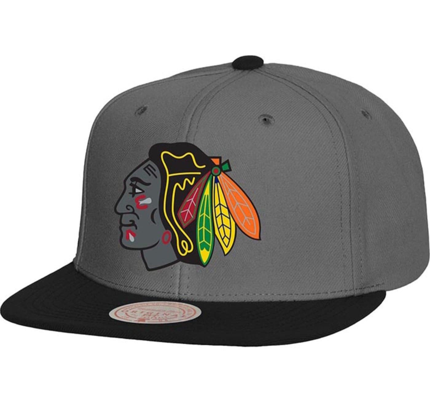 MENS MITCHELL & NESS NHL STORM FRONT SNAPBACK BLACKHAWKS - GREY