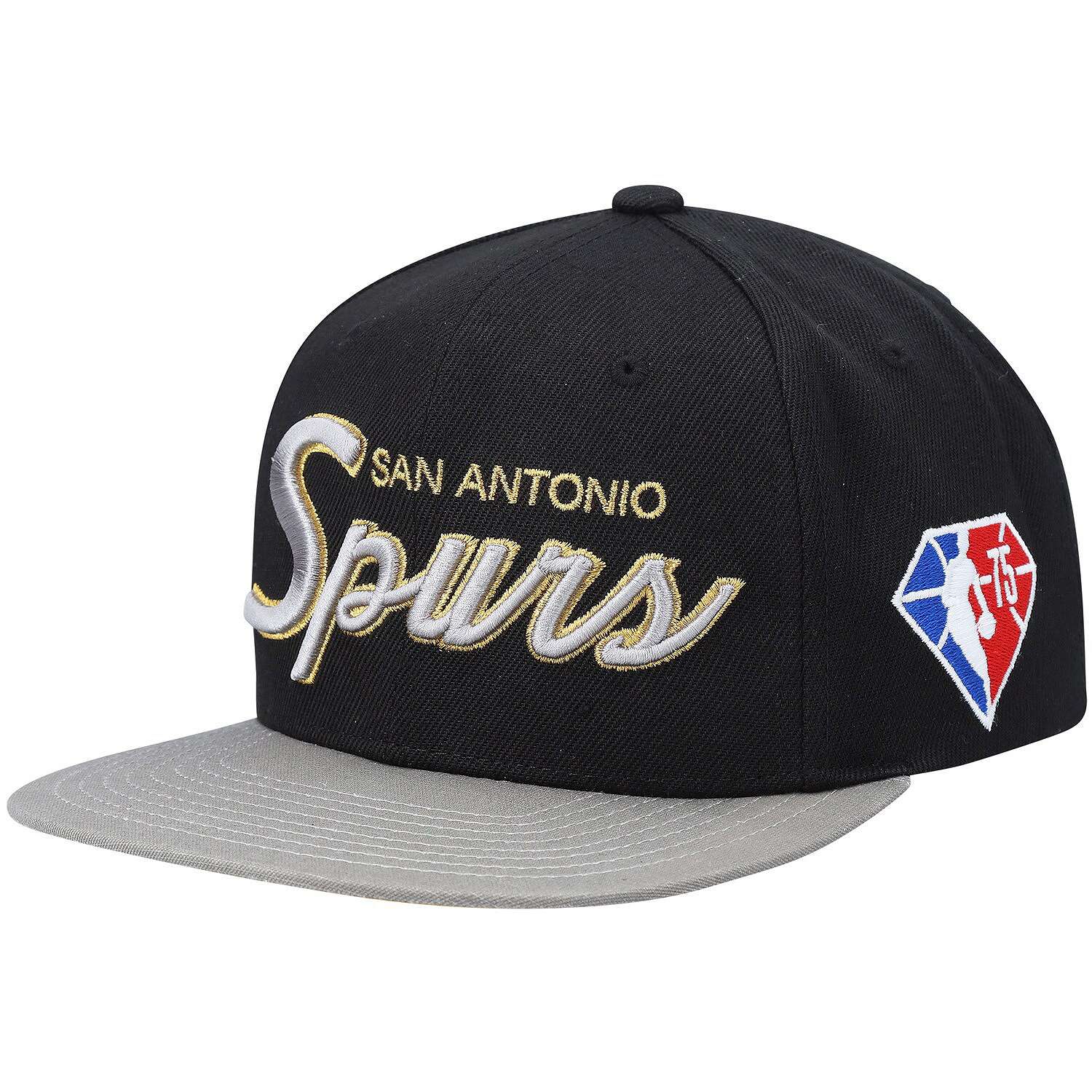 MENS MITCHELL & NESS NBA 75TH GOLD SNAPBACK SPURS - BLACK