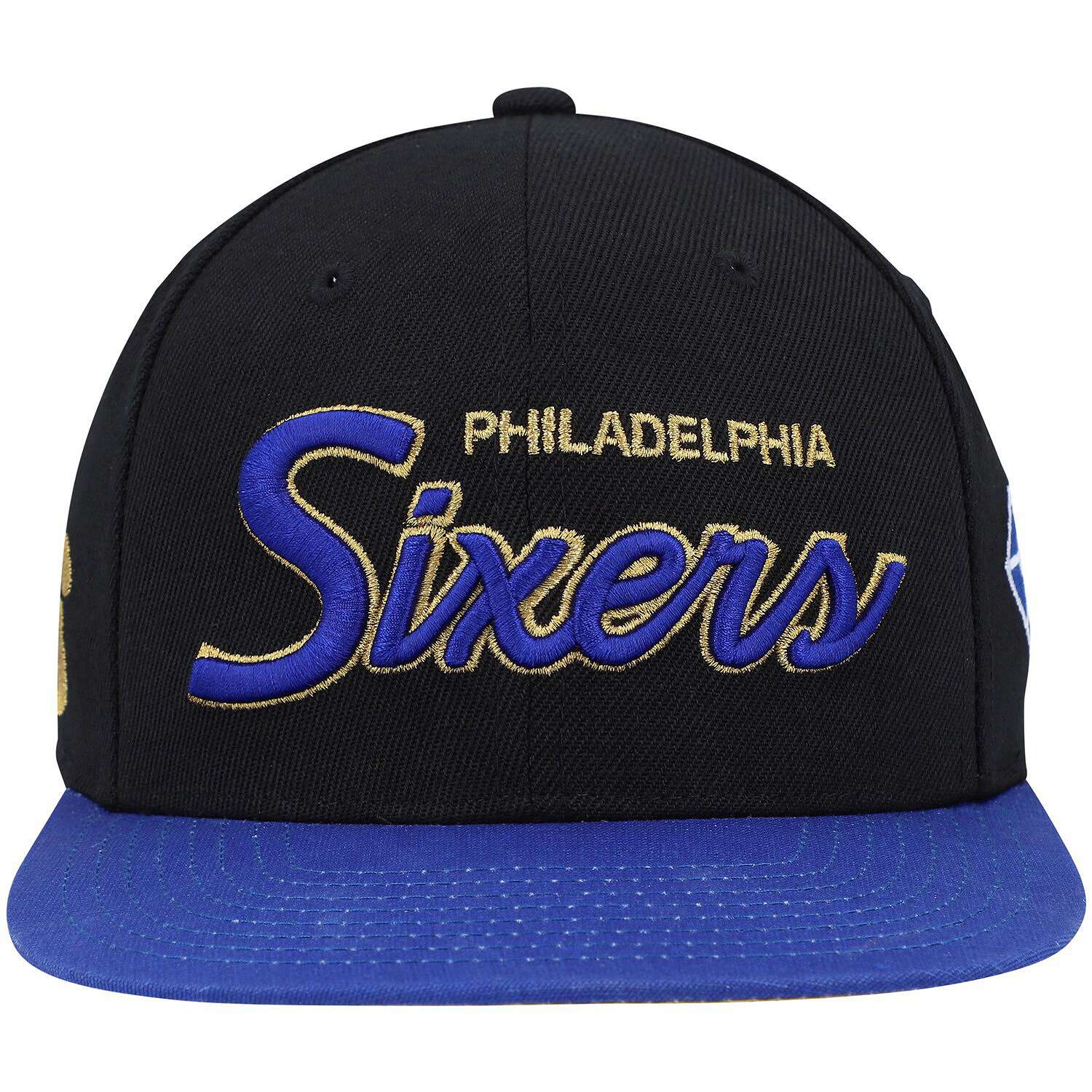 MENS MITCHELL & NESS NBA 75TH GOLD SNAPBACK 76ERS - BLACK
