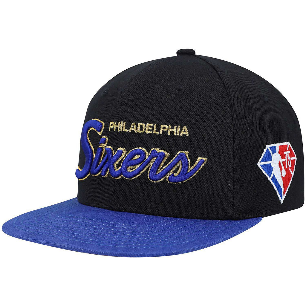MENS MITCHELL & NESS NBA 75TH GOLD SNAPBACK 76ERS - BLACK