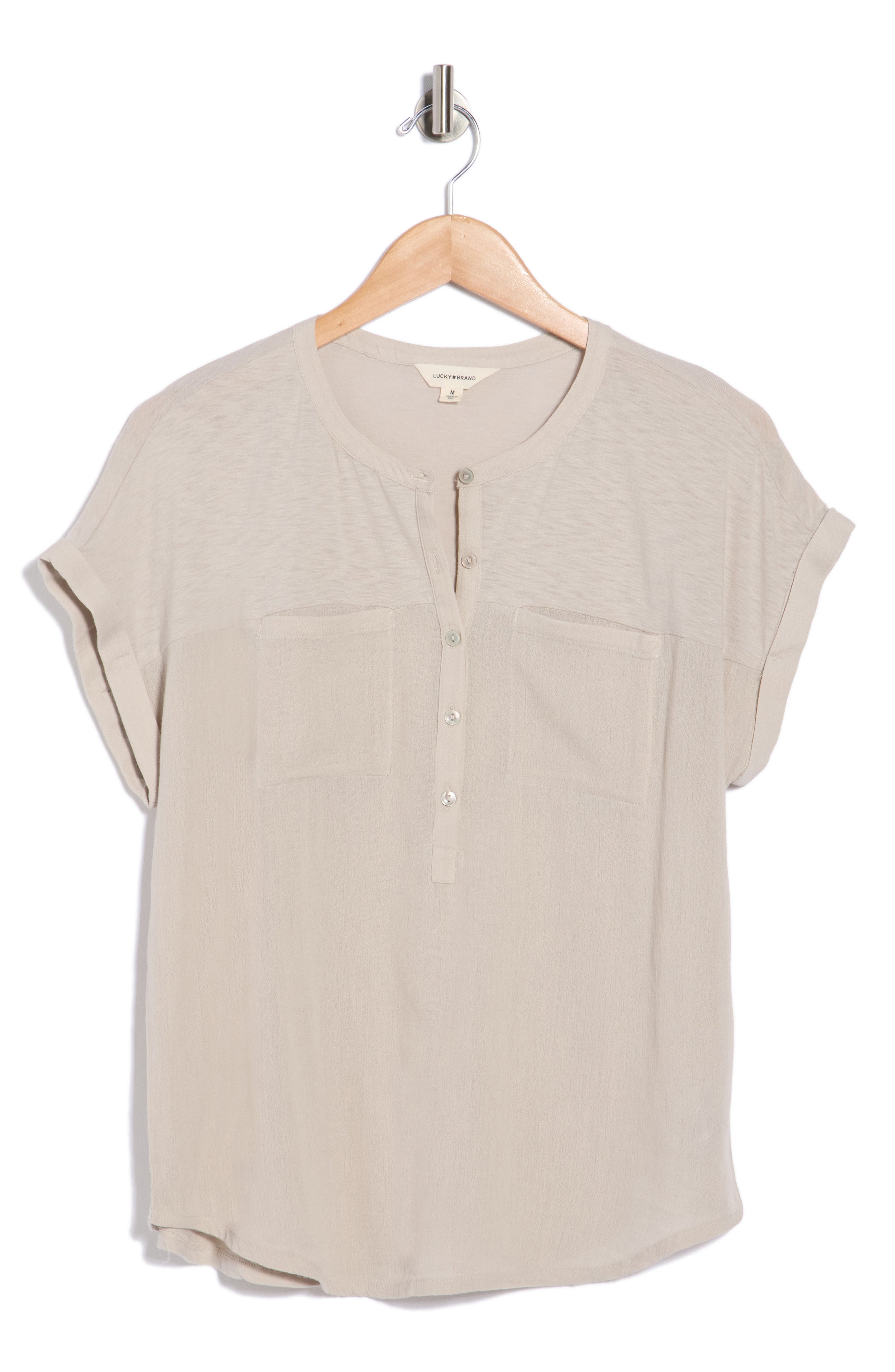 [7WD61511-290] WOMENS LUCKY BRAND MIXED MEDIA HENLEY - DOVE