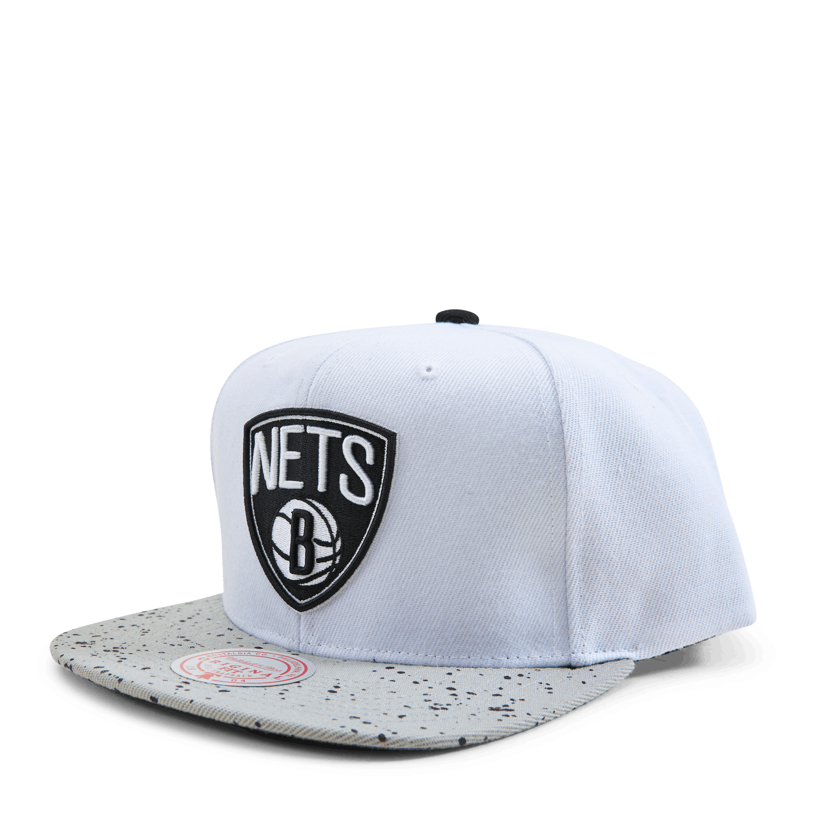 MENS MITCHELL & NESS NBA CEMENT TOP SNAPBACK NETS - WHITE-SILVER