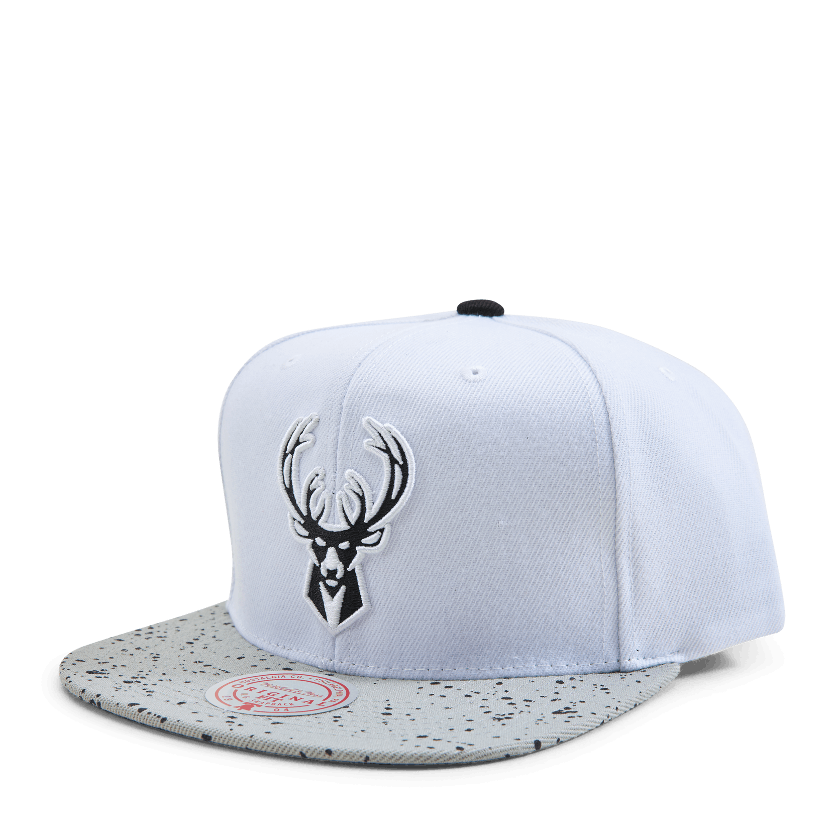 MENS MITCHELL & NESS NBA CEMENT TOP SNAPBACK BUCKS - WHITE-SILVER