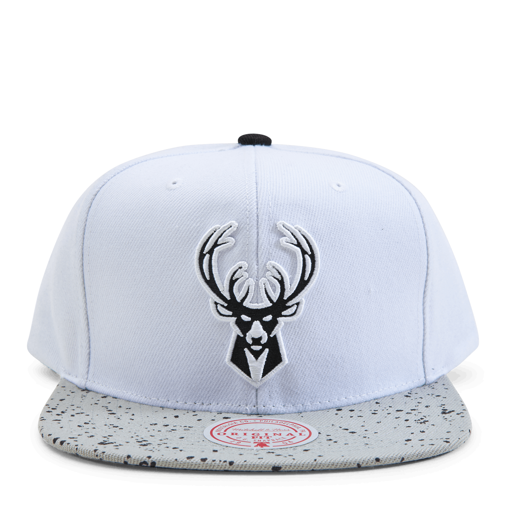 MENS MITCHELL & NESS NBA CEMENT TOP SNAPBACK BUCKS - WHITE-SILVER