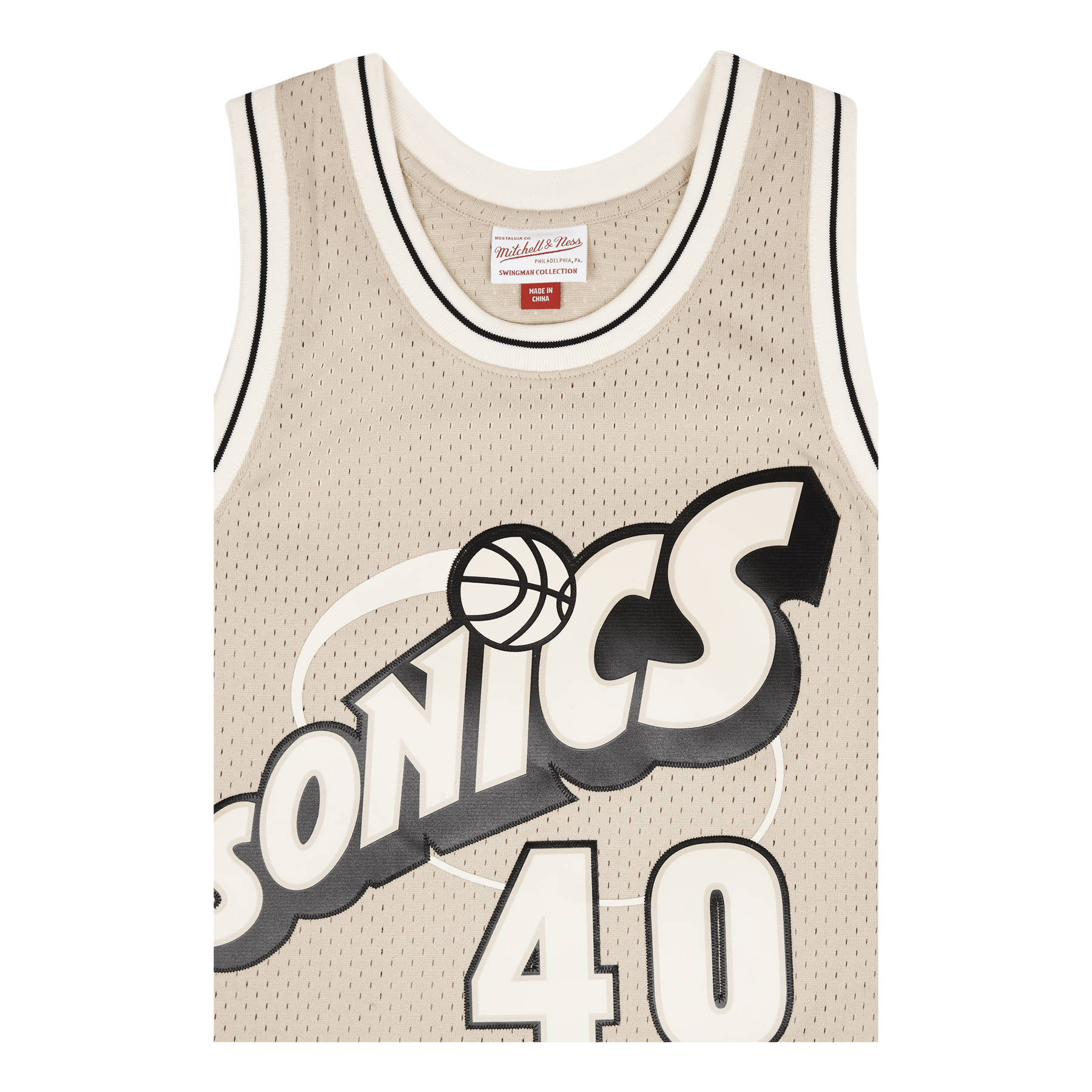 MENS MITCHELL & NESS KHAKI BLACK SWINGMAN JERSEY SUPERSONICS 1995 SHAWN KEMP
