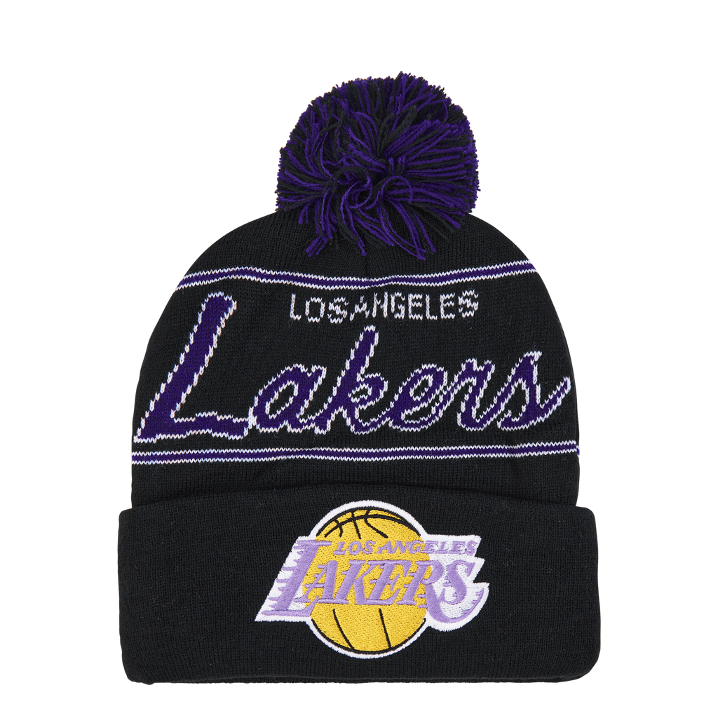 MENS MITCHELL & NESS NBA SCRIPT POM BEANIE HWC LAKERS - BLACK