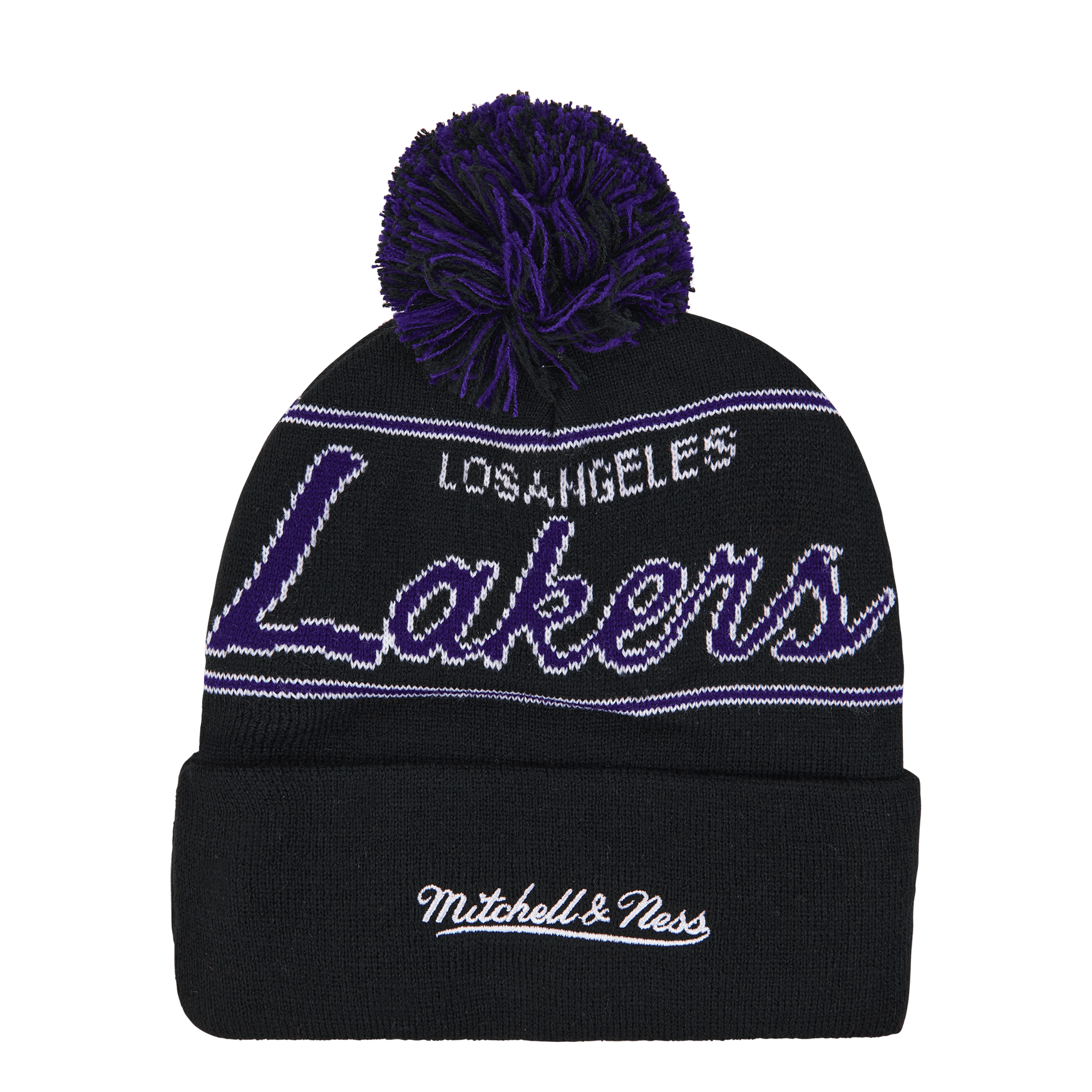 MENS MITCHELL & NESS NBA SCRIPT POM BEANIE HWC LAKERS - BLACK