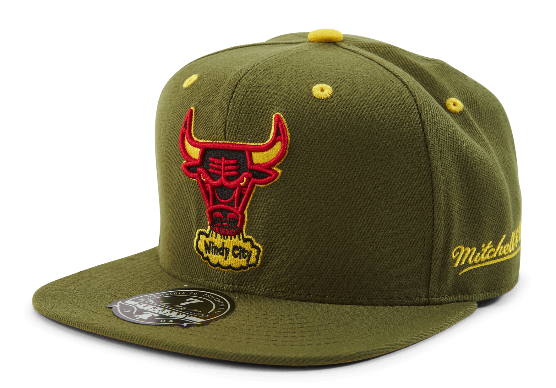 MENS MITCHELL & NESS NBA DUSTY OLIVE FITTED HWC BULLS