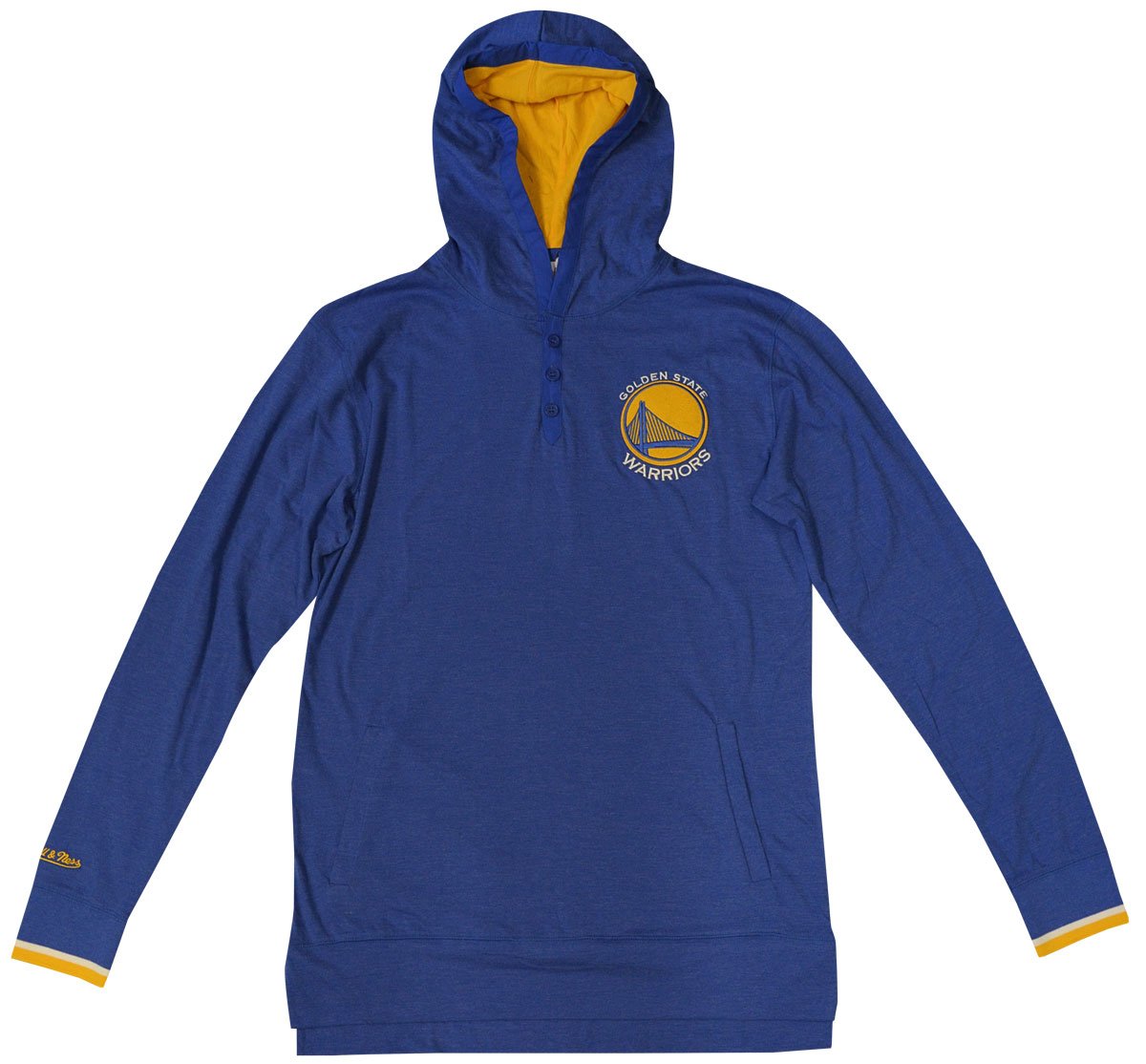 Mens Mitchell & Ness NBA Golden State Warriors Seal The Win Hooded LS 2.0 Blue