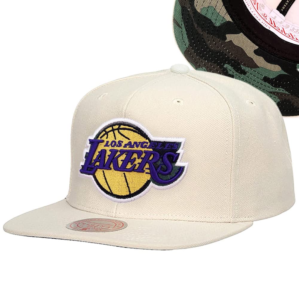 MENS MITCHELL & NESS NBA OFF WHITE SNAPBACK LAKERS - CREAM