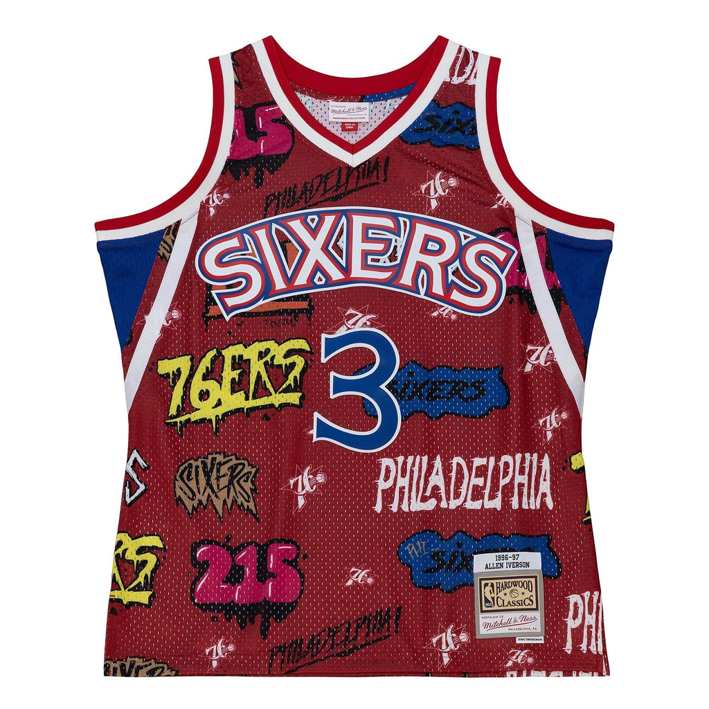 MENS MITCHELL & NESS SLAP STICKER SWINGMAN JERSEY 76ERS 1996 ALLEN IVERSON