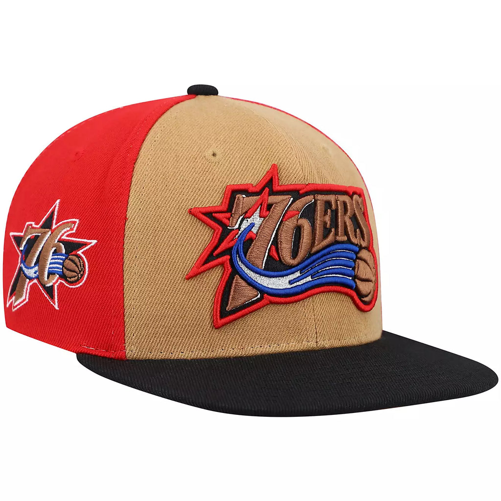 MENS MITCHELL & NESS NBA ON THE BLOCK SNAPBACK HWC 76ERS - TAN