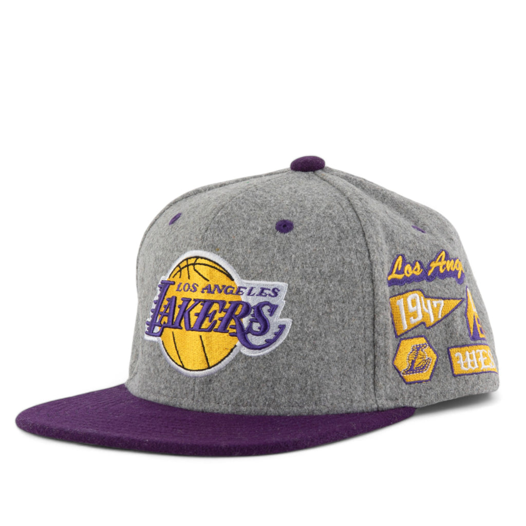MENS MITCHELL & NESS NBA MELTON PATCH SNAPBACK LAKERS - GREY