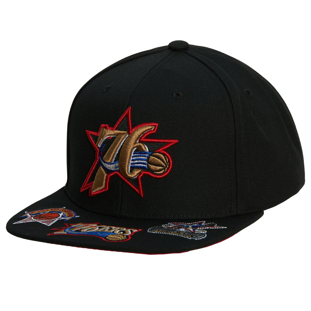 MENS MITCHELL & NESS NBA FRONT FACE SNAPBACK HWC 76ERS - BLACK
