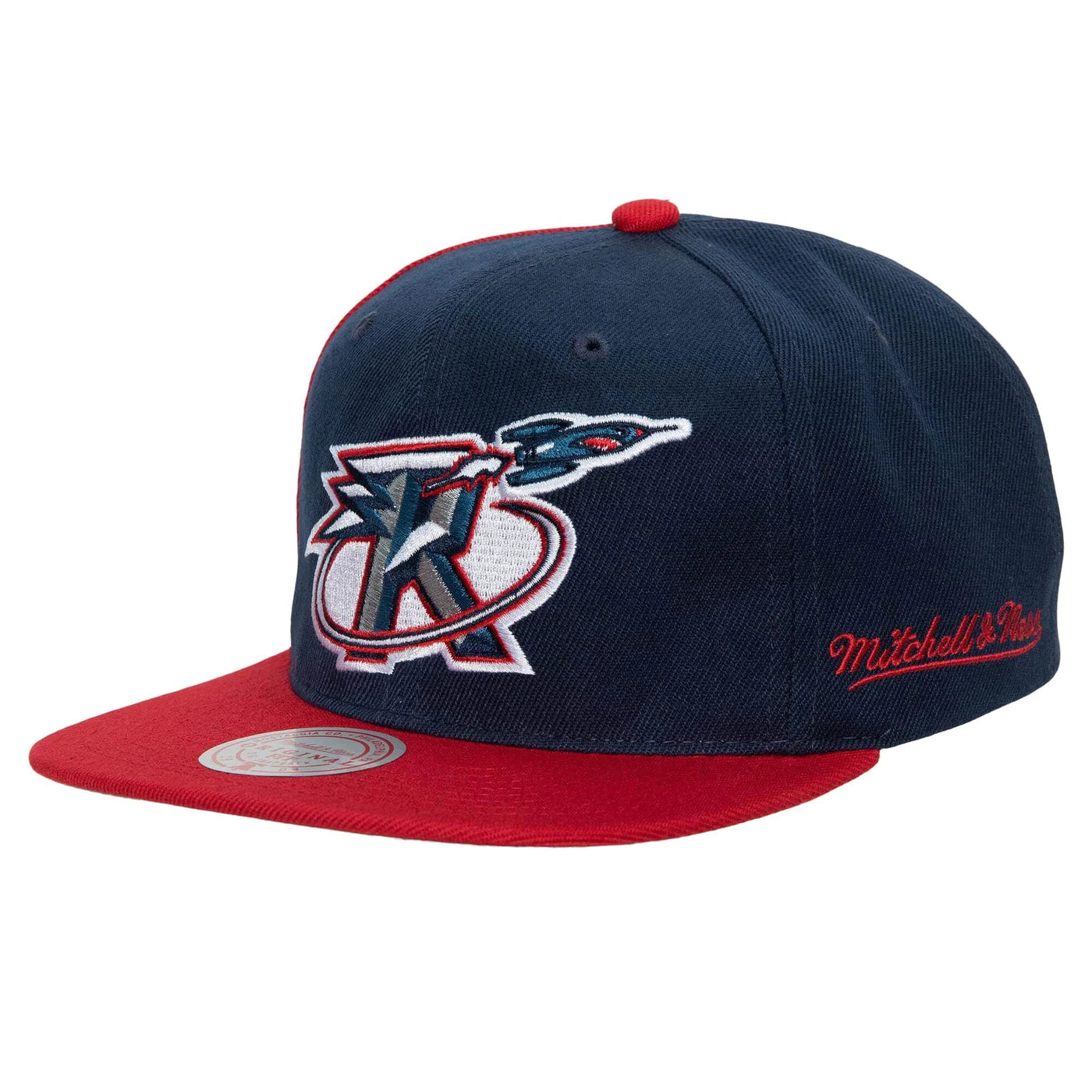 MENS MITCHELL & NESS NBA REAR SCRIPT DEADSTOCK SNAPBACK HWC ROCKETS - NAVY-RED
