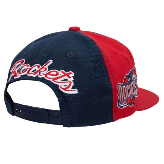 MENS MITCHELL & NESS NBA REAR SCRIPT DEADSTOCK SNAPBACK HWC ROCKETS - NAVY-RED