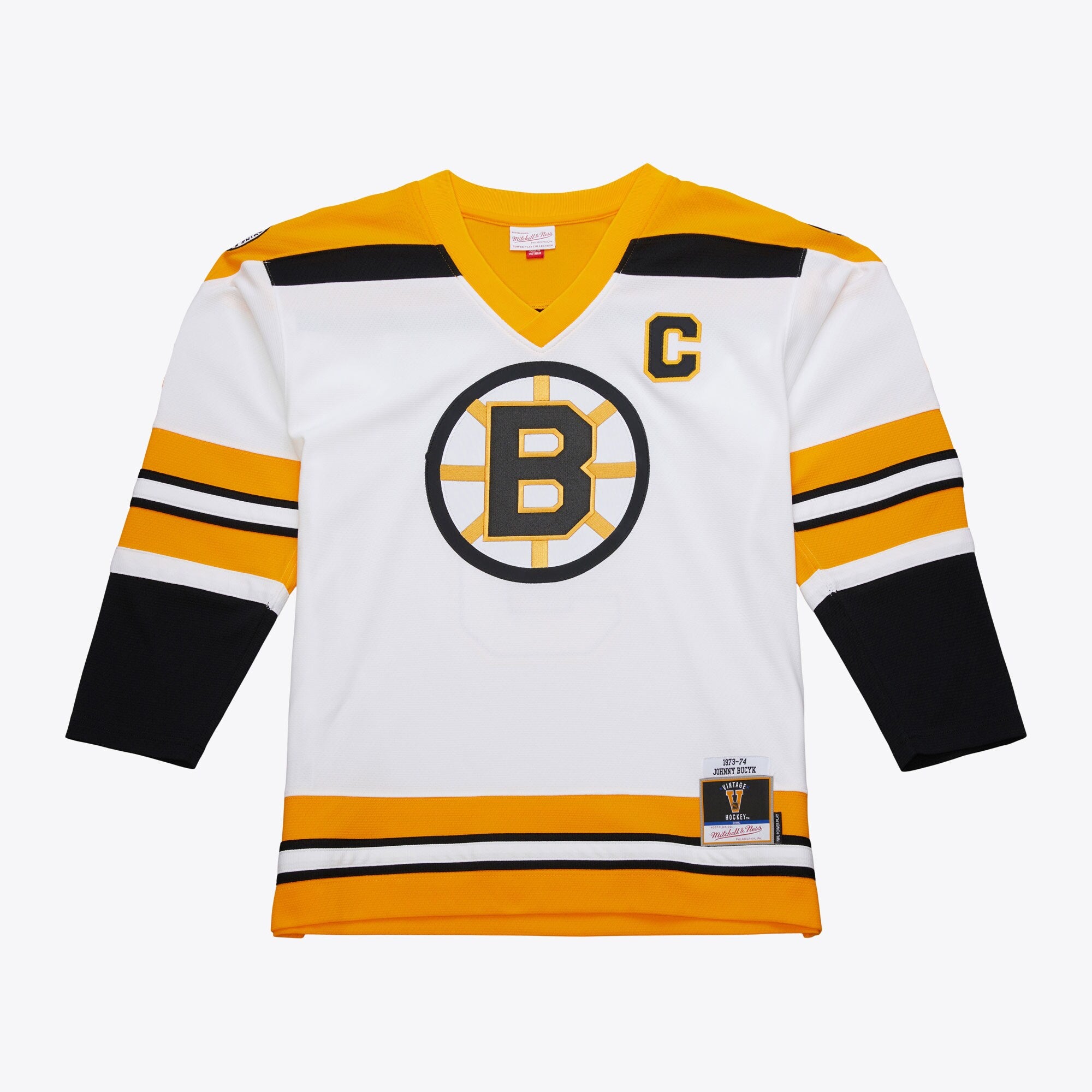 Mens Mitchell & Ness NHL WHITE JERSEY BRUINS 1973 JOHNNY BUCYK