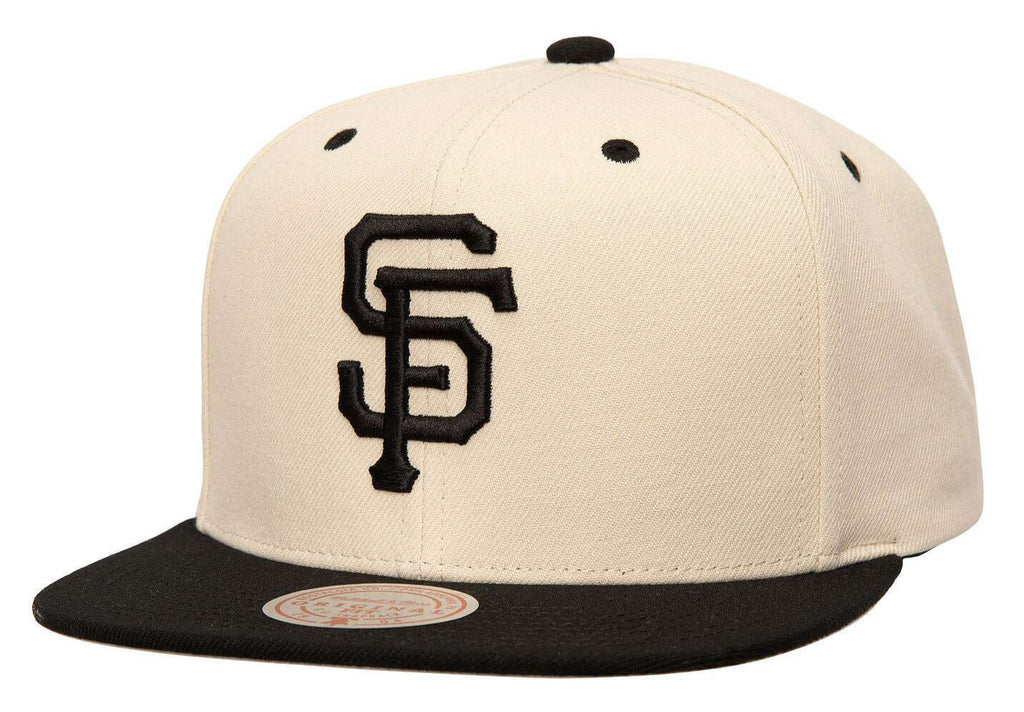 [HS9558-SFGOFWH] MENS MITCHELL & NESS MLB EVERGREEN CREAM BLACK SNAPBACK GIANTS