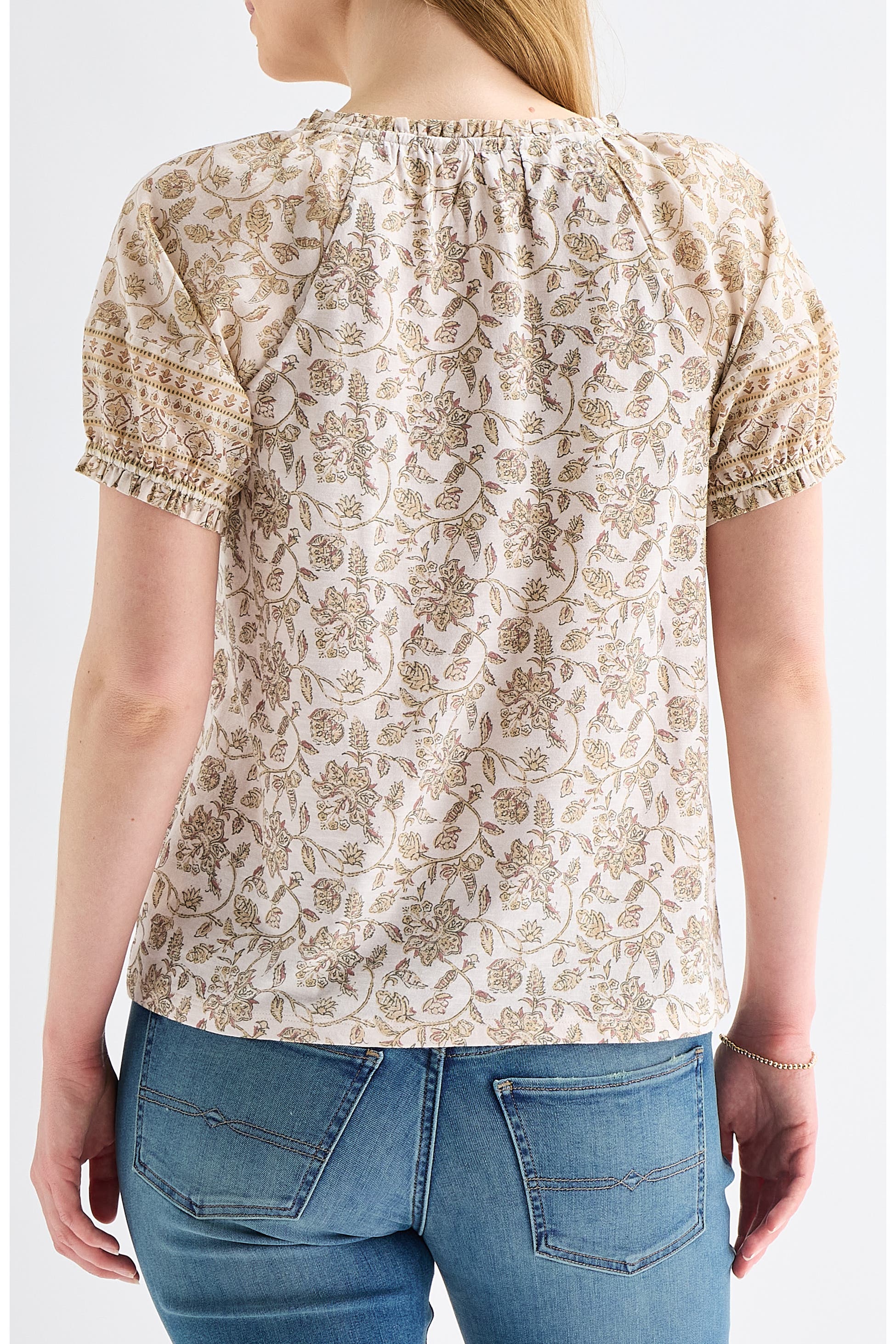 [159549-680] WOMENS LUCKY BRAND SHORT SLEEVE NOTCH NECK - PINK MULTI