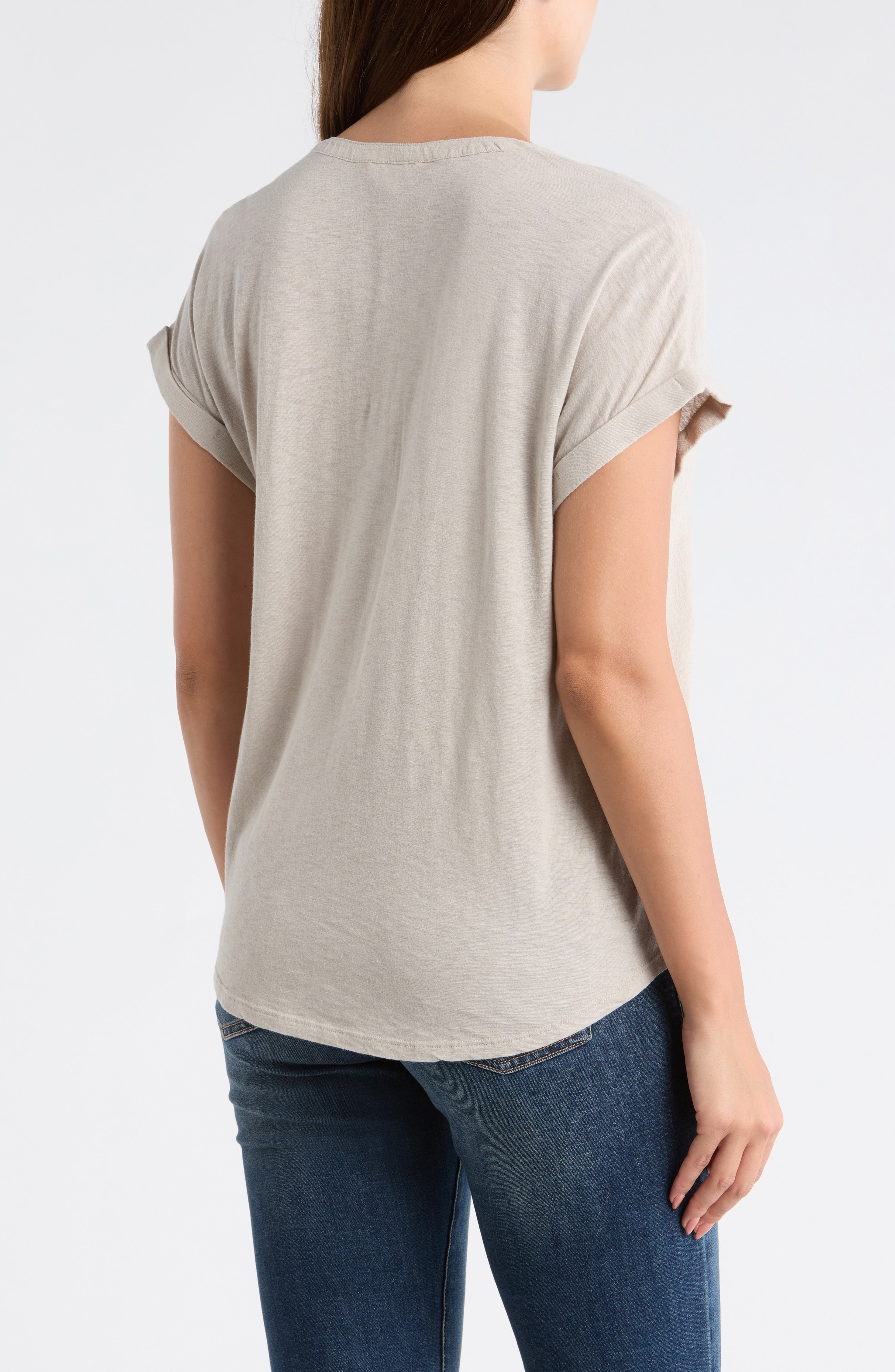 [7WD61511-290] WOMENS LUCKY BRAND MIXED MEDIA HENLEY - DOVE