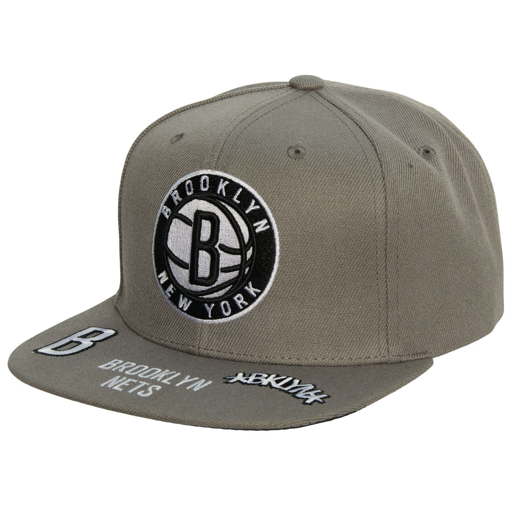MENS MITCHELL & NESS NBA FRONT FACE SNAPBACK NETS - GREY
