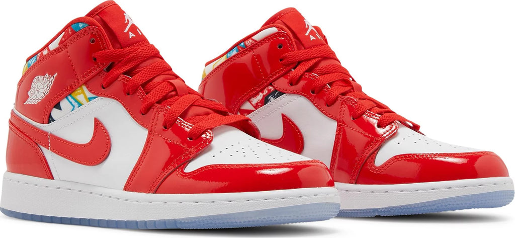 [DC7248-600] Grade School Air Jordan Retro 1 Mid SE 'Barcelona Sweater Red Patent' (GS)