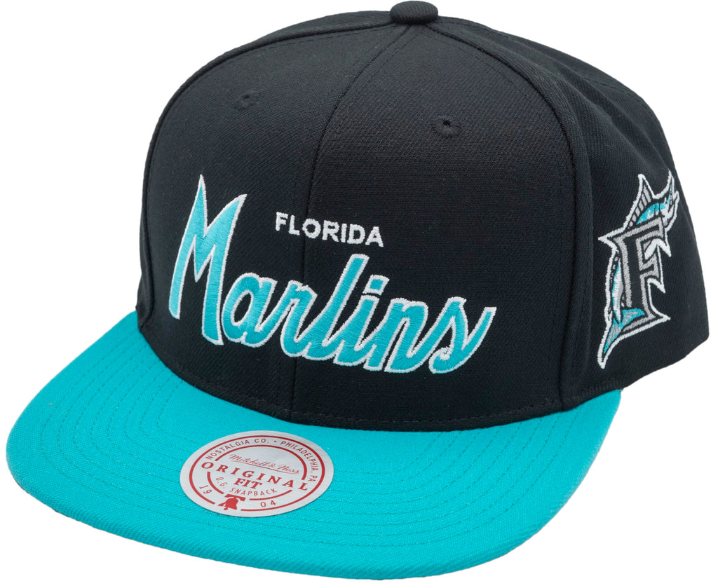 Mens Mitchell & Ness MLB EVERGREEN SCRIPT SNAPBACK COOP MARLINS