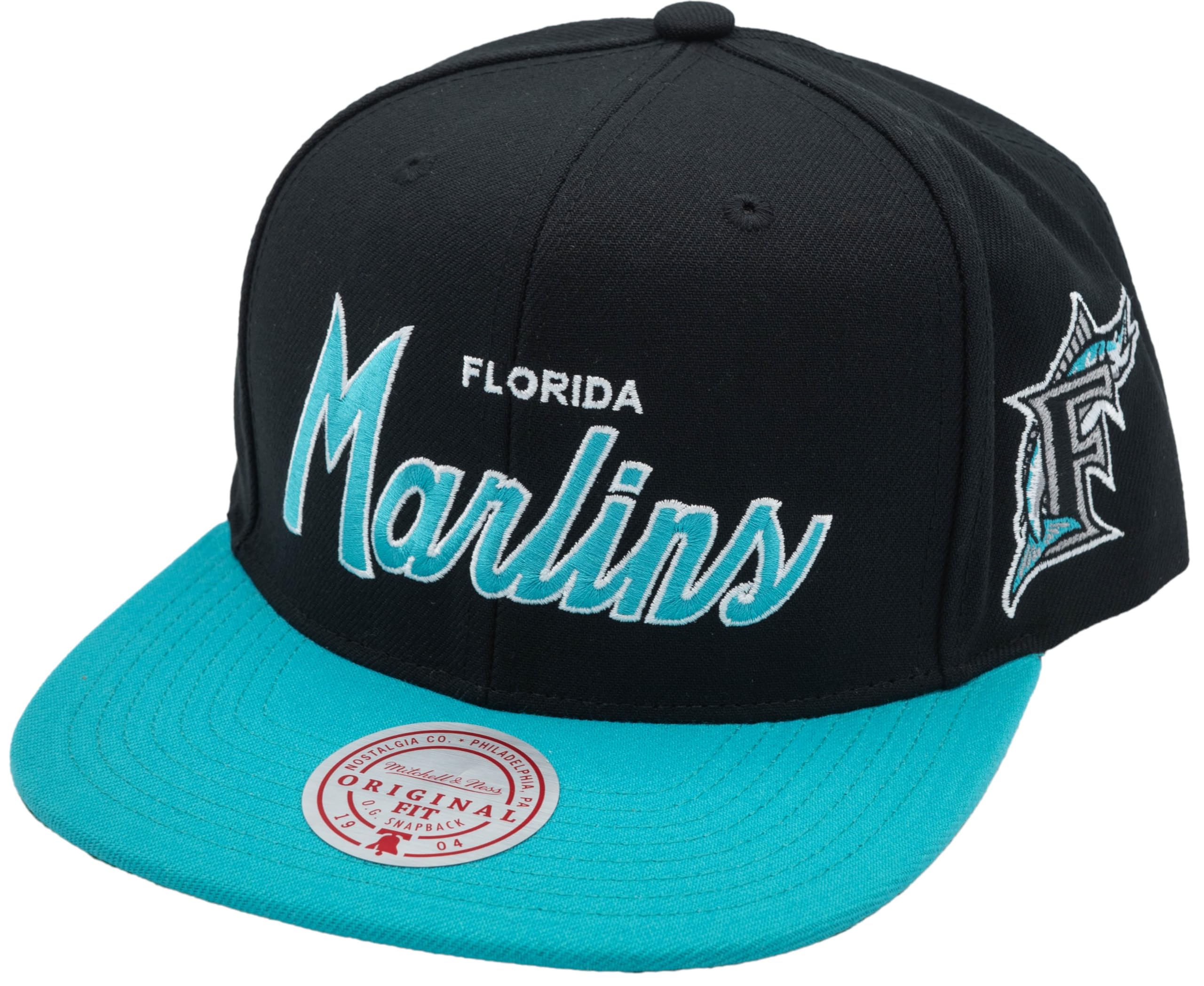 Mens Mitchell & Ness MLB EVERGREEN SCRIPT SNAPBACK COOP MARLINS